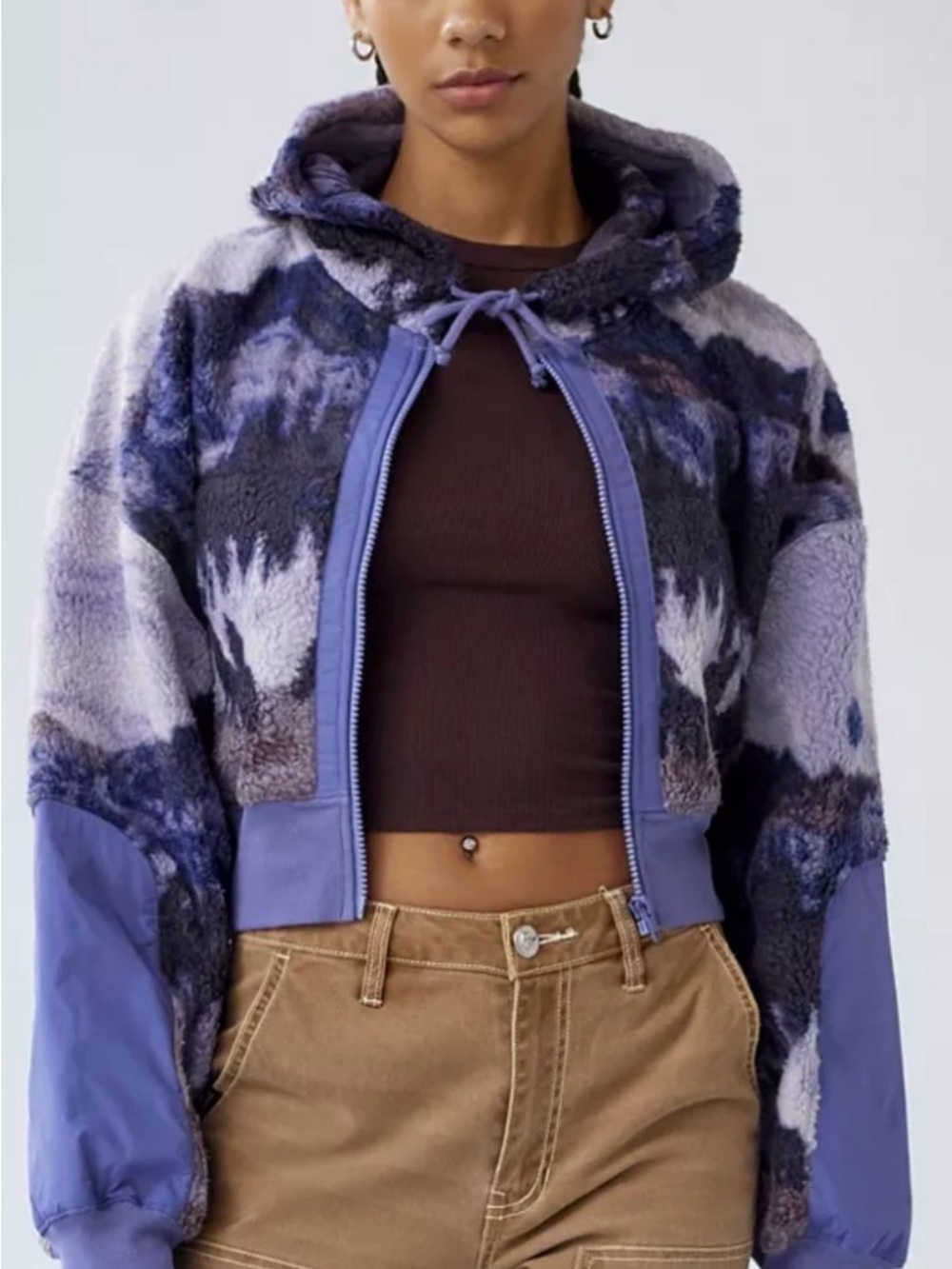 BDG Purple and Navy Sherpa Zip Hoodie